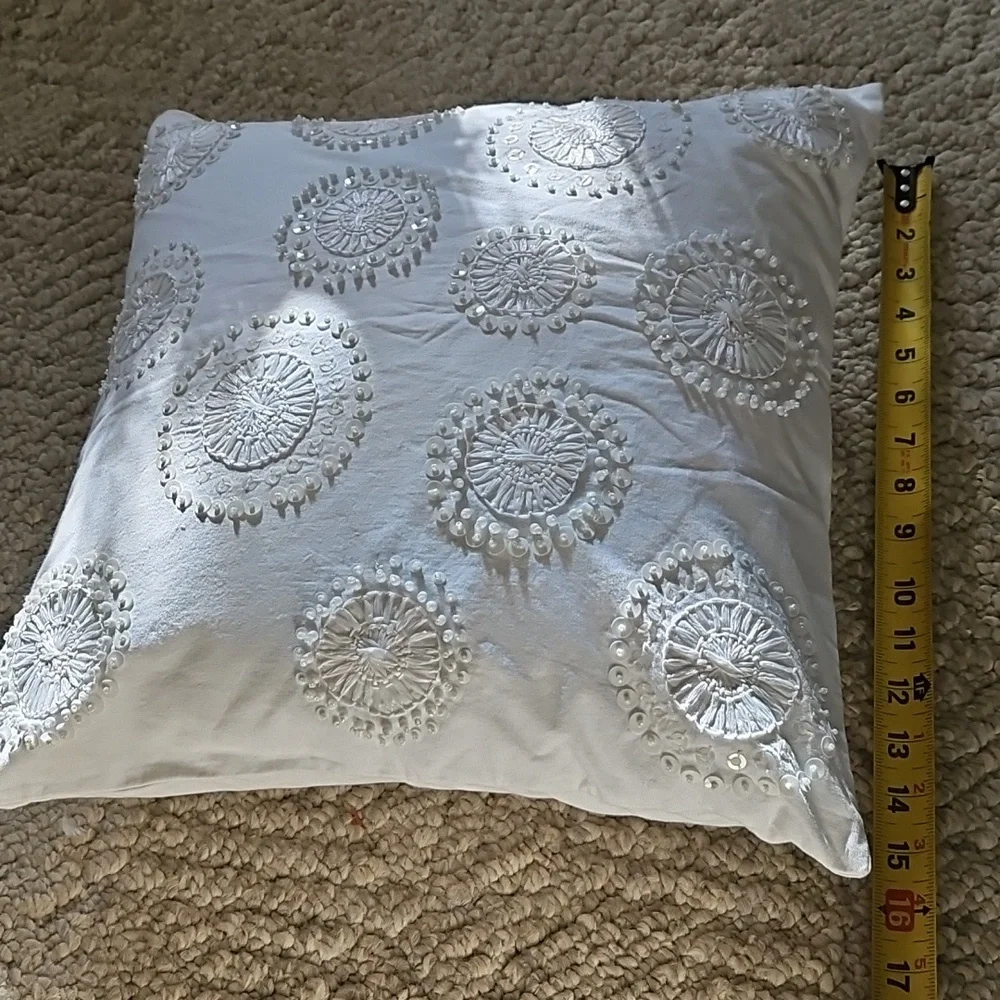 West Elm White w/Sequence & Embroidery 16x16 Pillow Cover Nwt